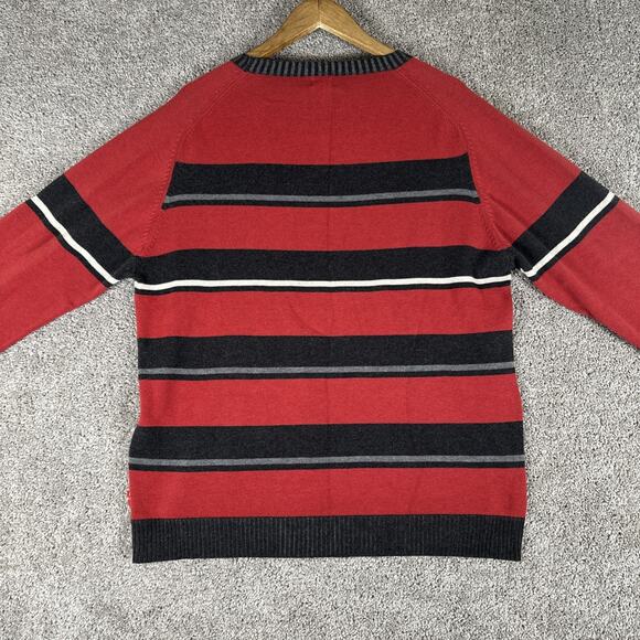 Vtg Levis Sweater Mens L Red Gray Striped Lightweight Cotton Y2K Mallcore Grunge - Picture 2 of 9